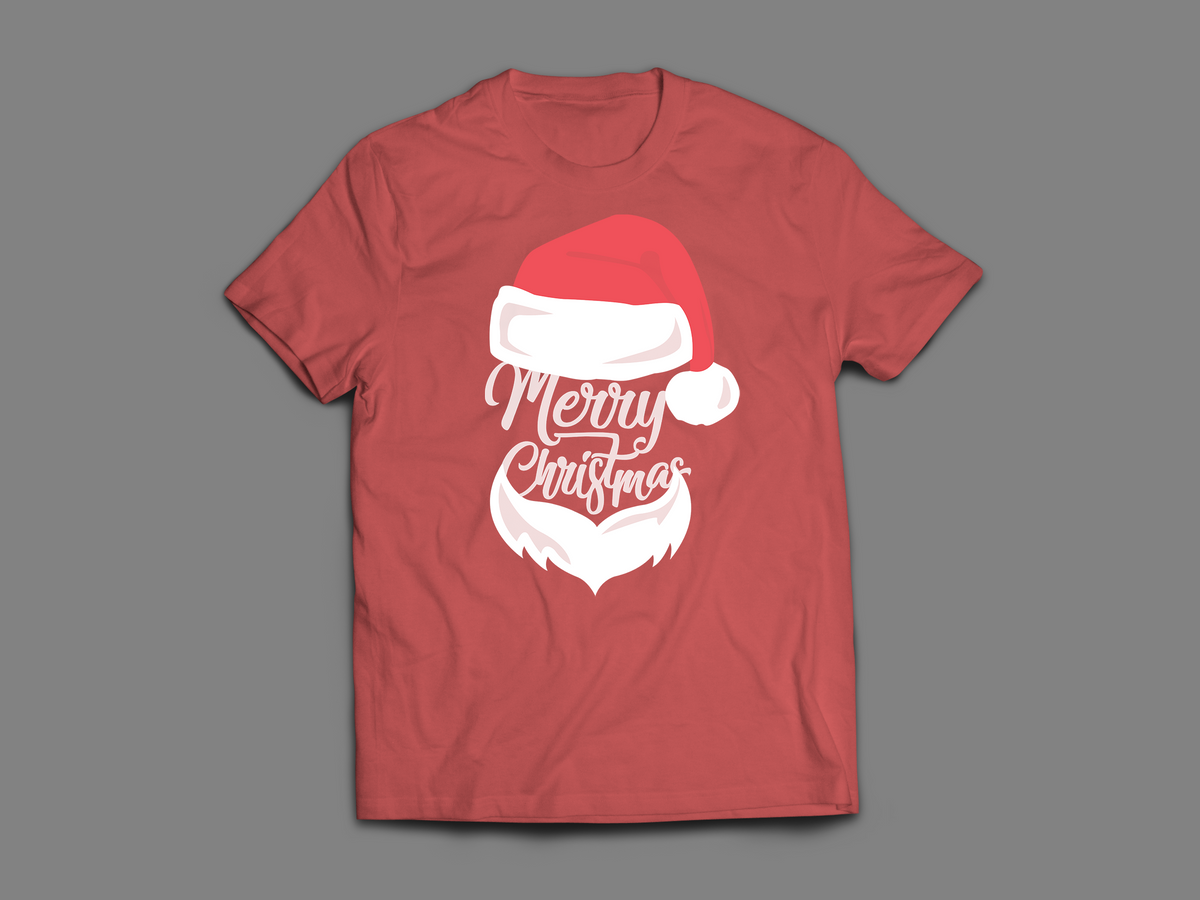 Merry Christmas Santa Hat &amp; Beard Triblend Tee