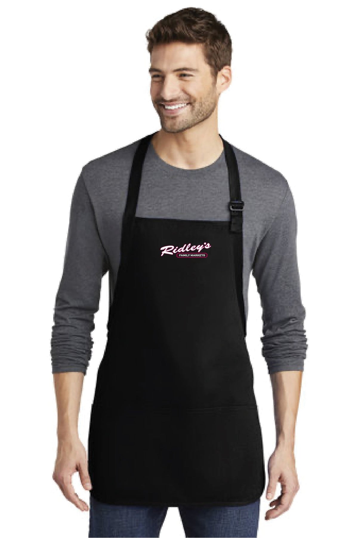 Ridley&#39;s - A510 Black Medium-Length Apron with Pouch Pockets