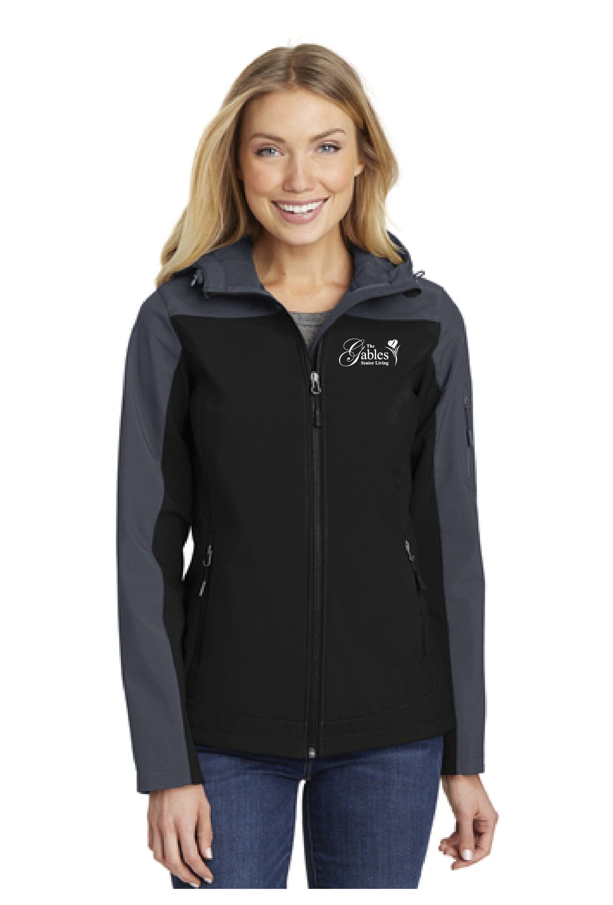 The Gables - L335 Ladies Black/Grey Hooded Core Soft Shell Jacket