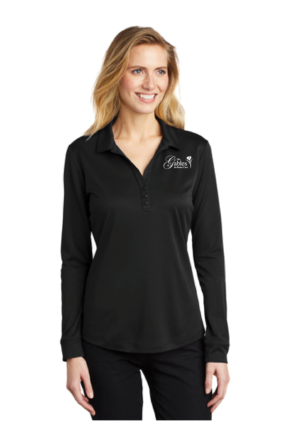 The Gables - L540LS Ladies Black Silk Touch™Performance Long Sleeve Polo