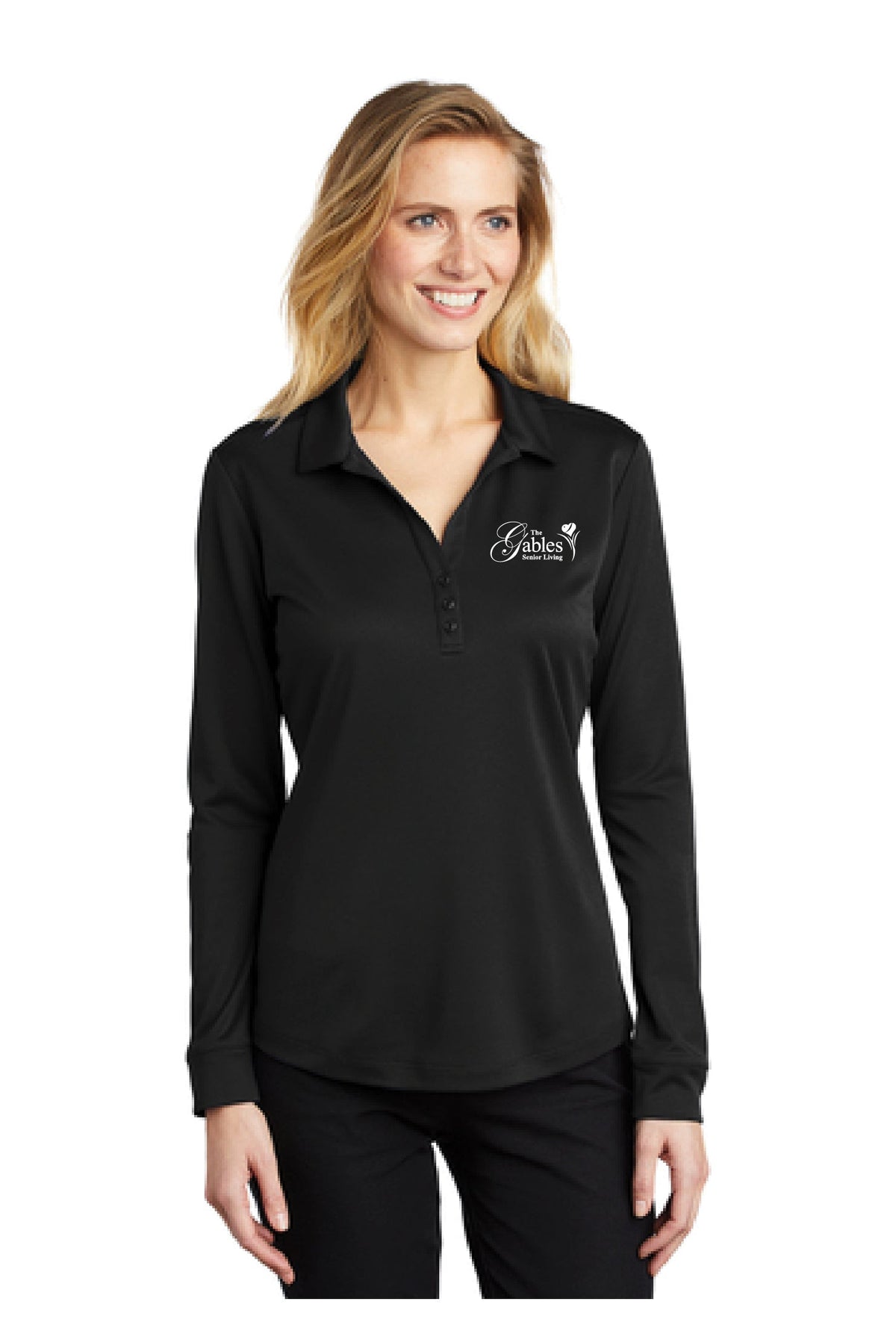 The Gables - L540LS Ladies Black Silk Touch™Performance Long Sleeve Polo